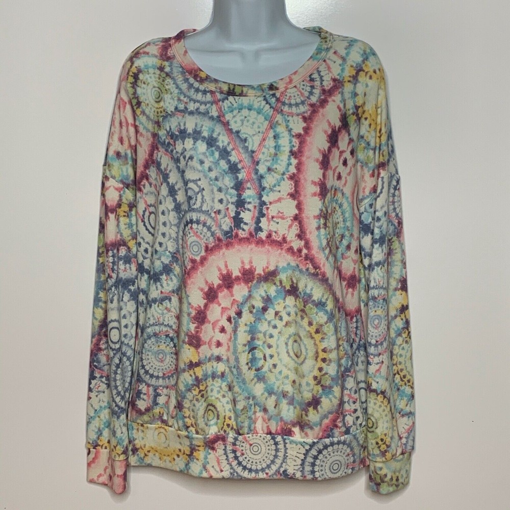 Valentine Women Circle Pattern Tie Dye Long Sleeve Pink Blue Purple Size Small